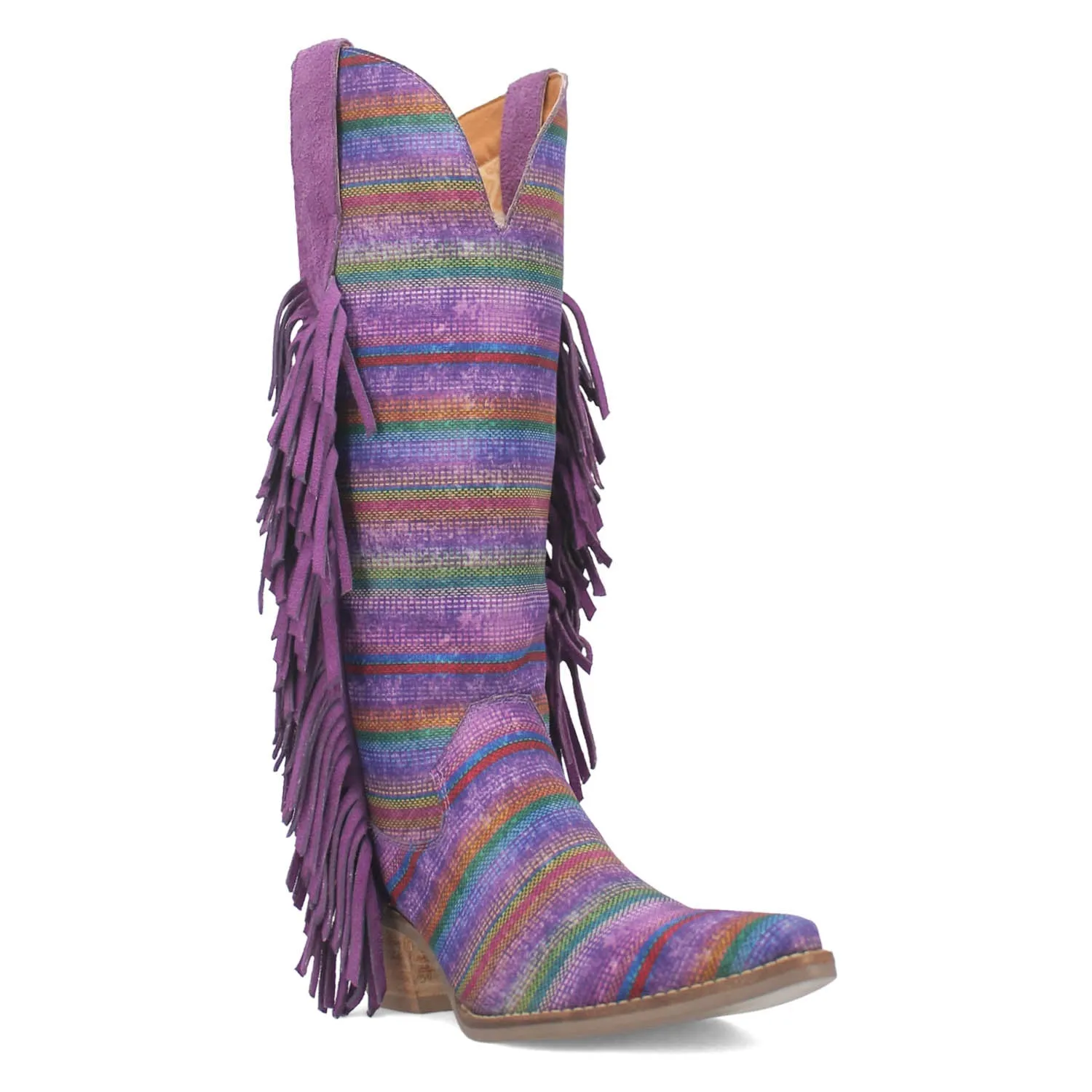 Dingo Womens Hot Tamale Purple Multi Textile Fringe Cowboy Boots