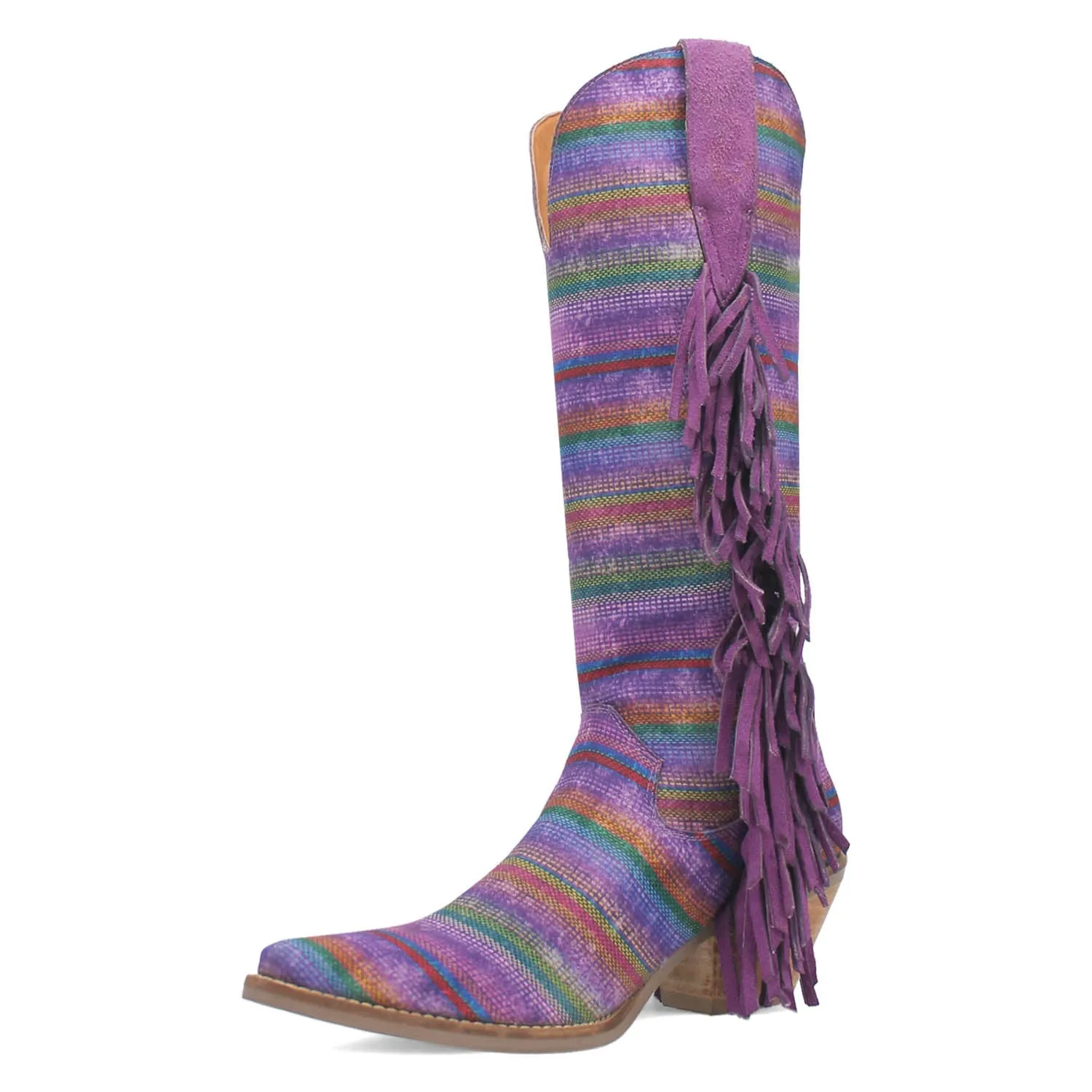 Dingo Womens Hot Tamale Purple Multi Textile Fringe Cowboy Boots