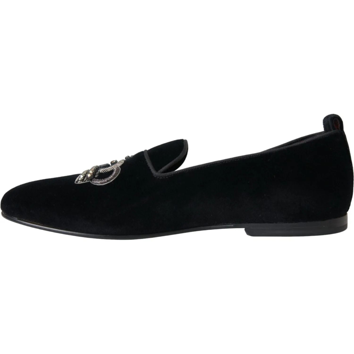 Dolce & Gabbana Black Velvet Crystal Crown Men Loafers Shoes