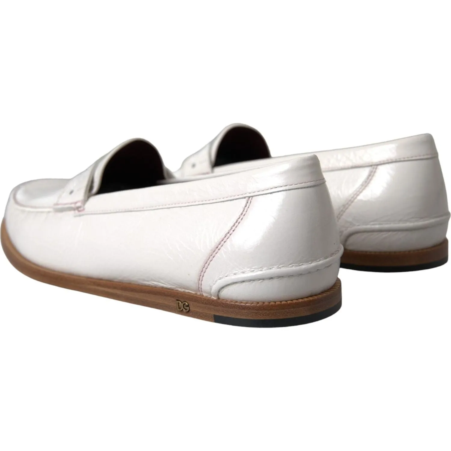 Dolce & Gabbana White Leather Slip On Mocassin Loafers Shoes