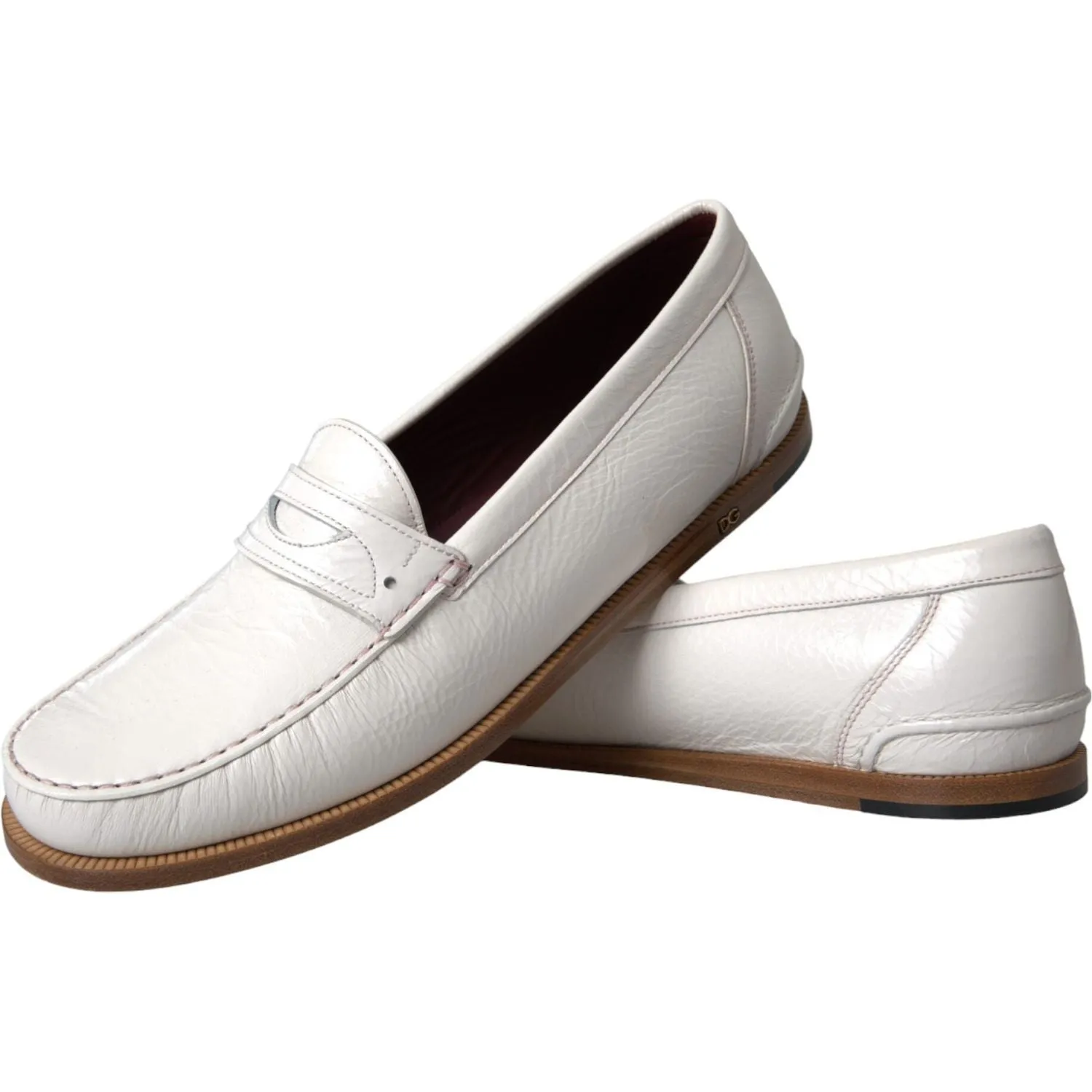 Dolce & Gabbana White Leather Slip On Mocassin Loafers Shoes