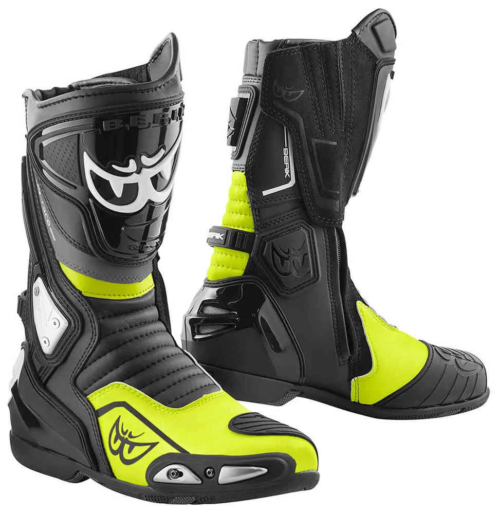 Donington Berik Motorcycle Boots, Black/Fluorescent Yellow