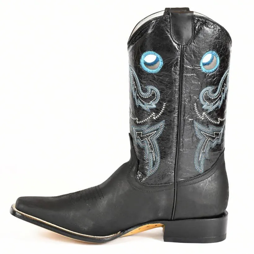 El Norteno Family Black Leather, Leather Sole Rodeo Cowboy Boot-221