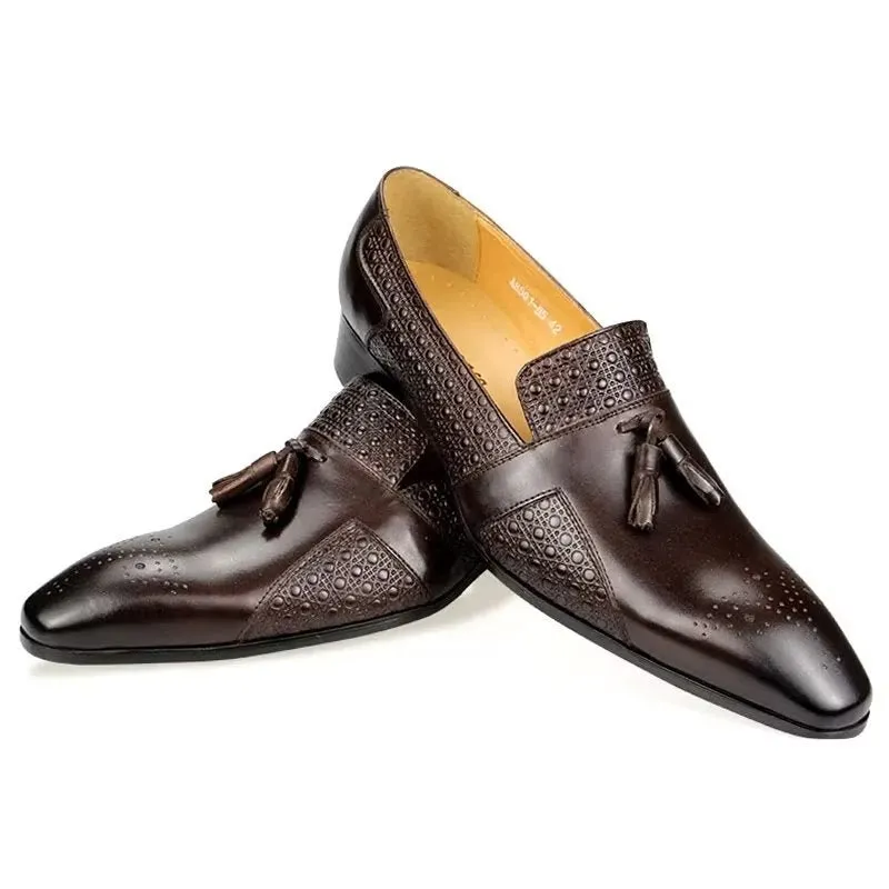 ElegantGent Leather Brogue Oxford Wedding Loafers