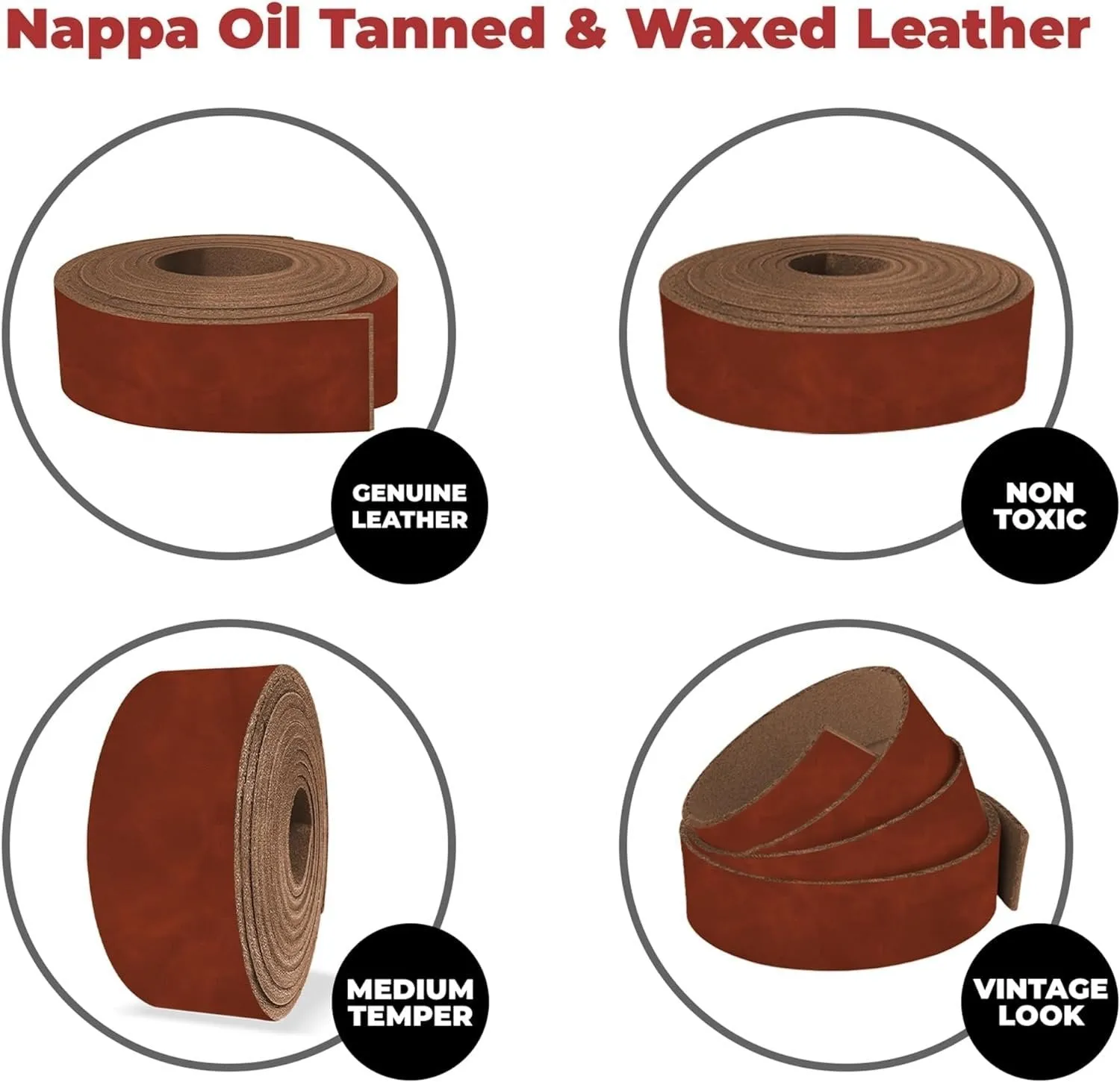 ELW 5-6 oz (2-2.4mm) Nappa Oil Tanned & Waxy Finish Leather  50" (127cm) Length, Belt Grade Straps Full Grain Length Craftsman A/B Grade Natural Cowhide, DIY, Crafting, Strips