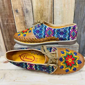 Embroider Loafers Artisan Leather Women Shoes - Purple Mix Geometric Designs