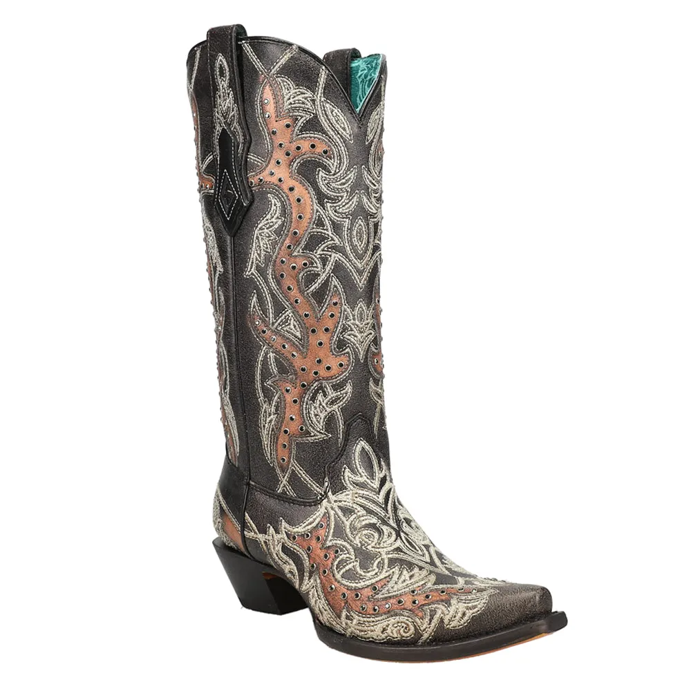 Embroidery & Crystals Snip Toe Cowboy Boots