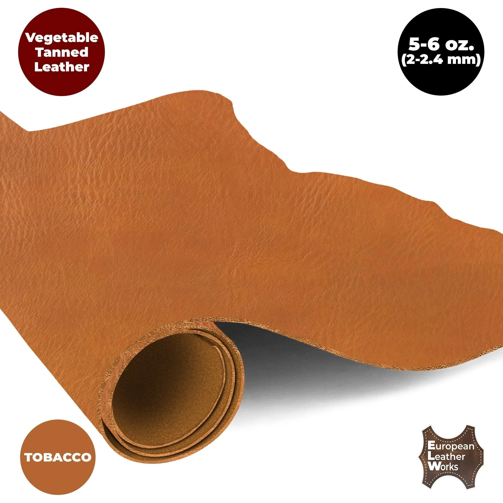 European Leather Work 5-6 oz. (2-2.4mm) Vegetable Tanned Leather Natural Shrunken Grain Cowhide Craftsmen Grade Quality for Tooling, Carving, Engraving, Molding