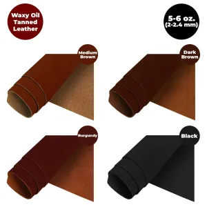 European Leather Work Oil Tanned Leather 5-6 OZ (2-2.4mm) Pre-Cut Full Grain Cowhide Handmade Waxy Finish Leather for DIY, Crafts, Sheaths, Sewing, Workshop