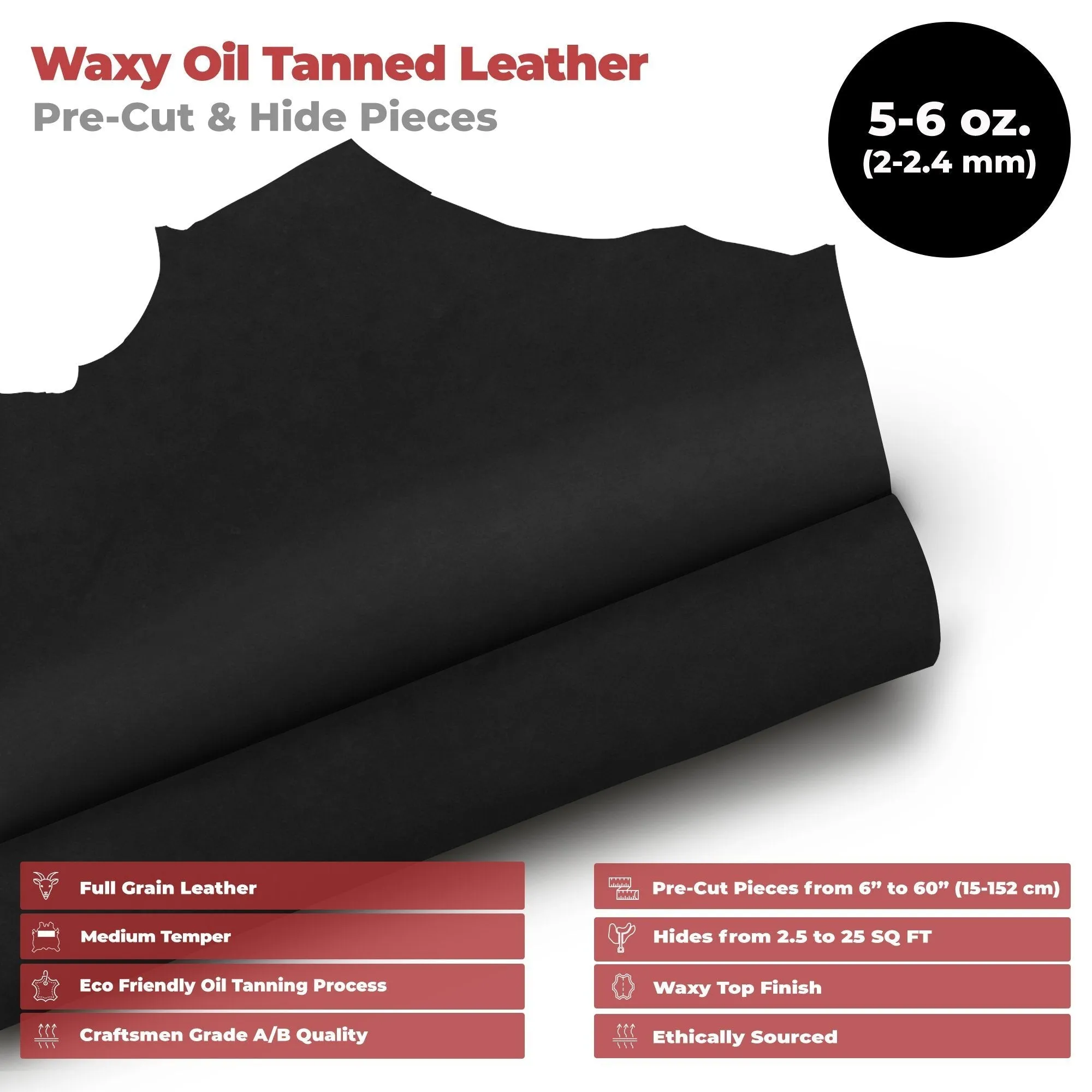 European Leather Work Oil Tanned Leather 5-6 OZ (2-2.4mm) Pre-Cut Full Grain Cowhide Handmade Waxy Finish Leather for DIY, Crafts, Sheaths, Sewing, Workshop