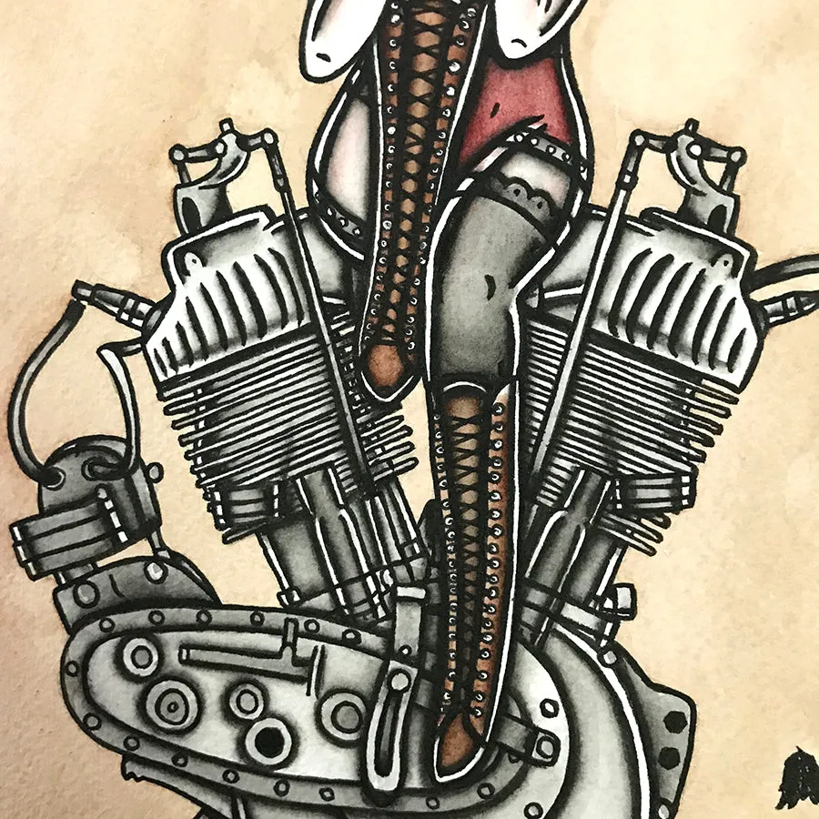 F-Head Engine Pinup Original Painting