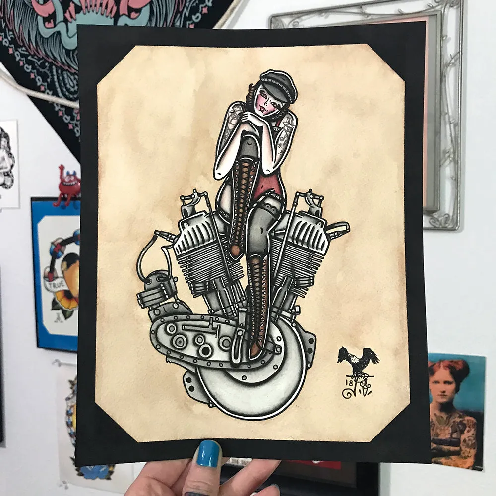 F-Head Engine Pinup Original Painting