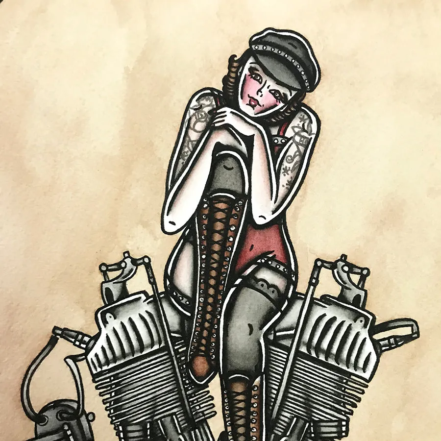 F-Head Engine Pinup Original Painting