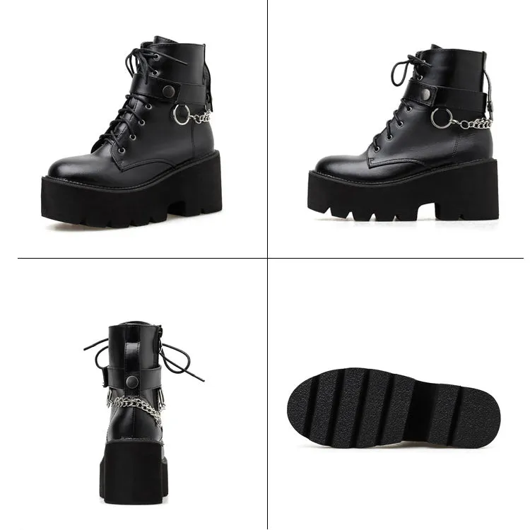 Fashion Chain Motorcycle Platform Ankle Boots