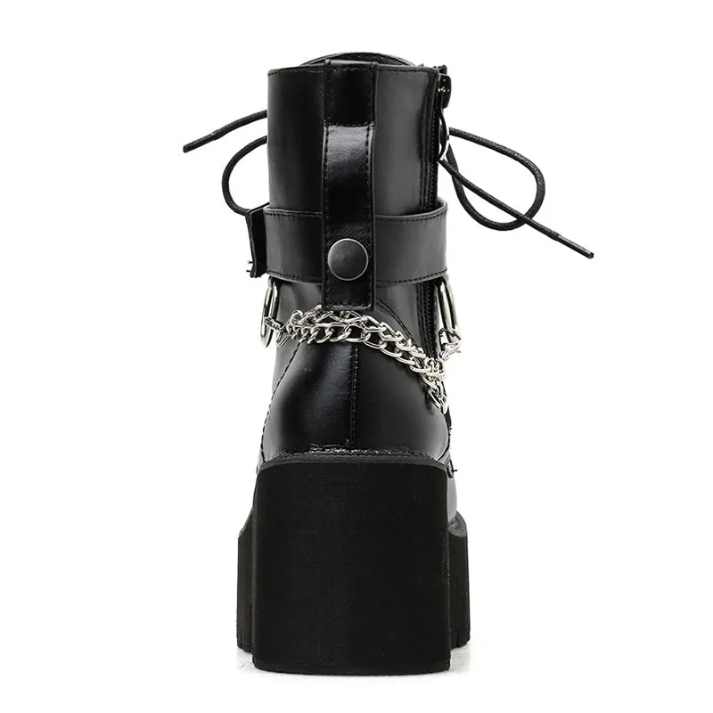 Fashion Chain Motorcycle Platform Ankle Boots