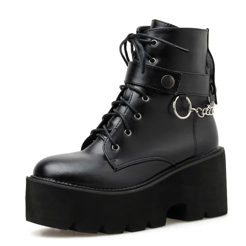 Fashion Chain Motorcycle Platform Ankle Boots