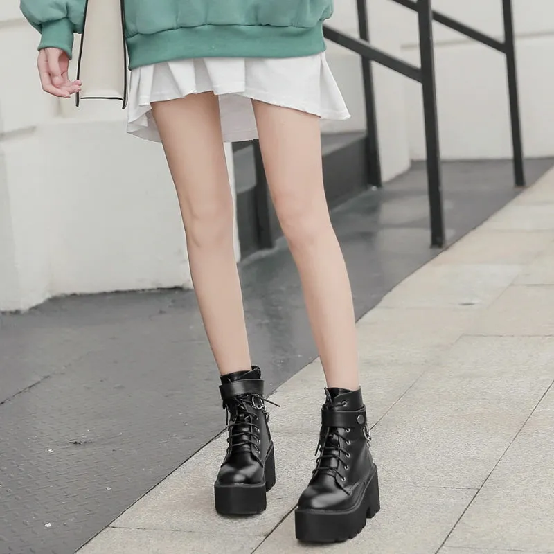 Fashion Chain Motorcycle Platform Ankle Boots