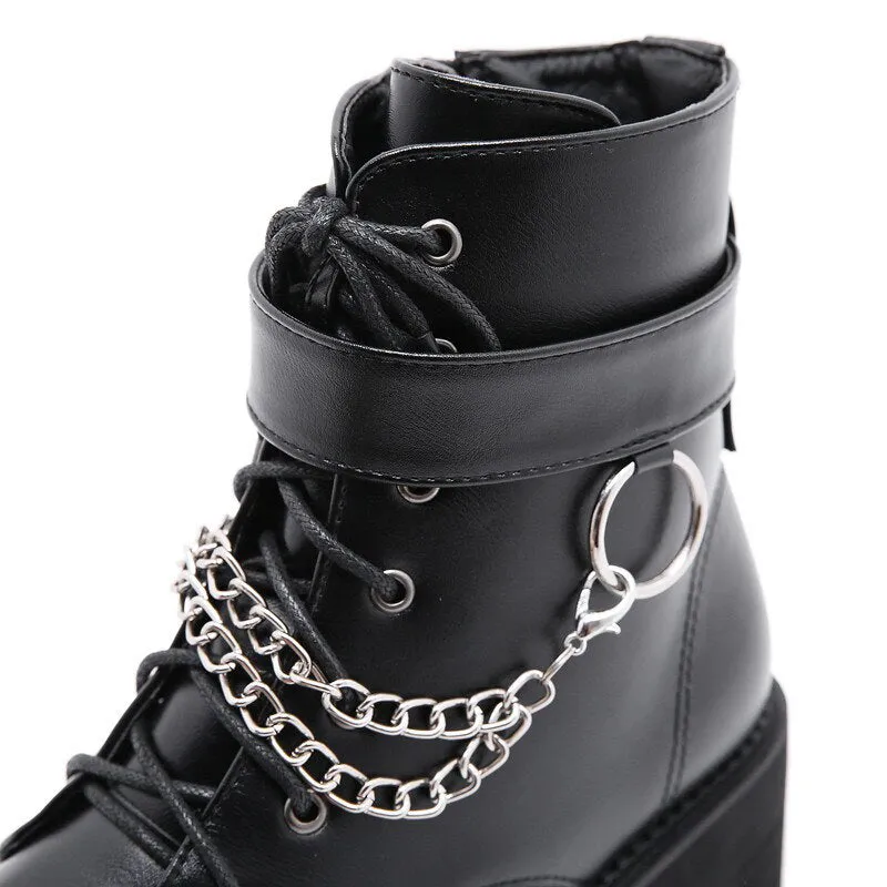 Fashion Chain Motorcycle Platform Ankle Boots