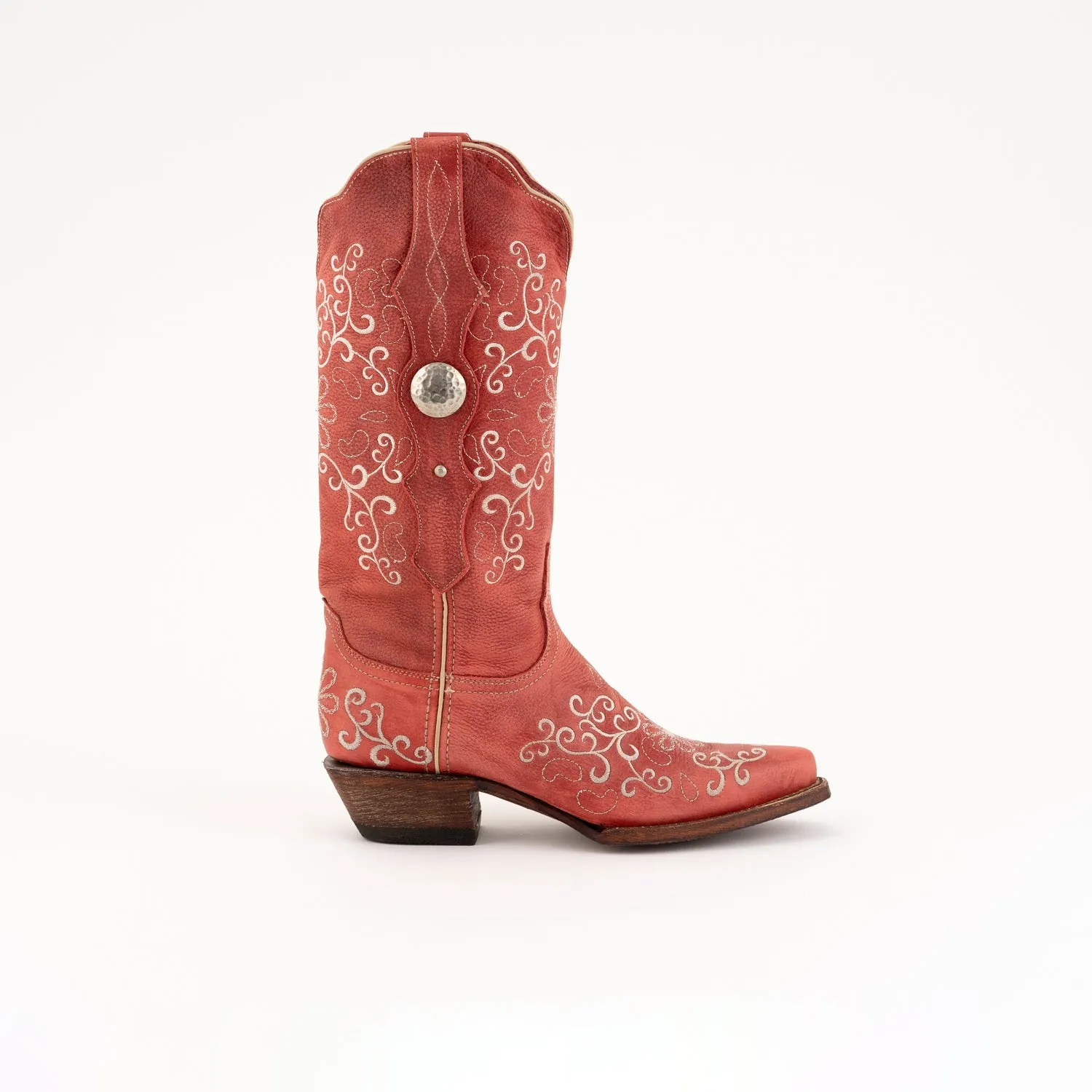 Ferrini Womens Red Leather Bella V-Toe Concho Cowboy Boots