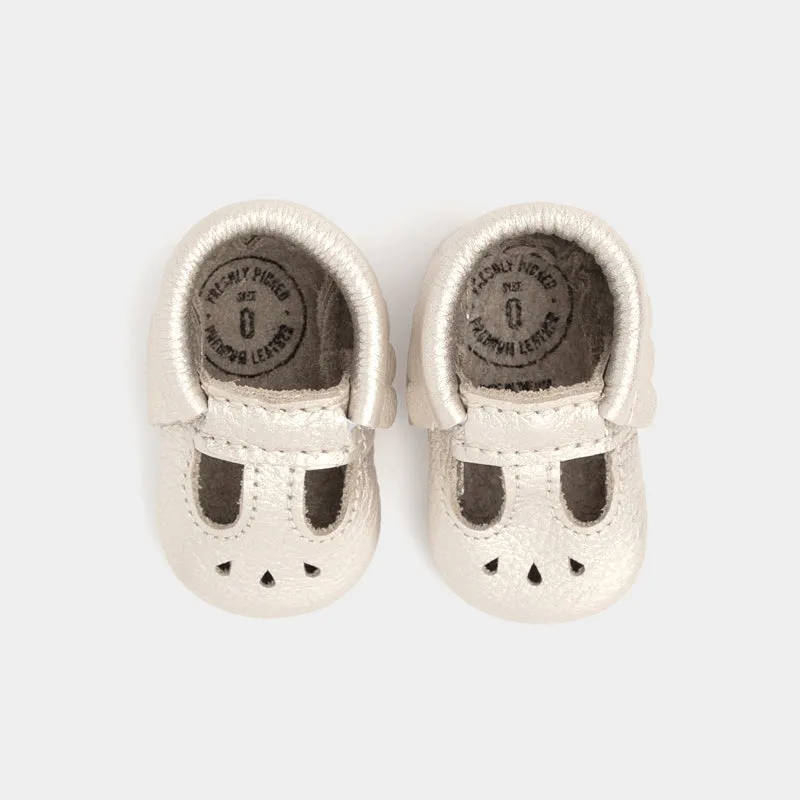 Freshly Picked Newborn Platinum Mary Jane Soft Sole Moccasins