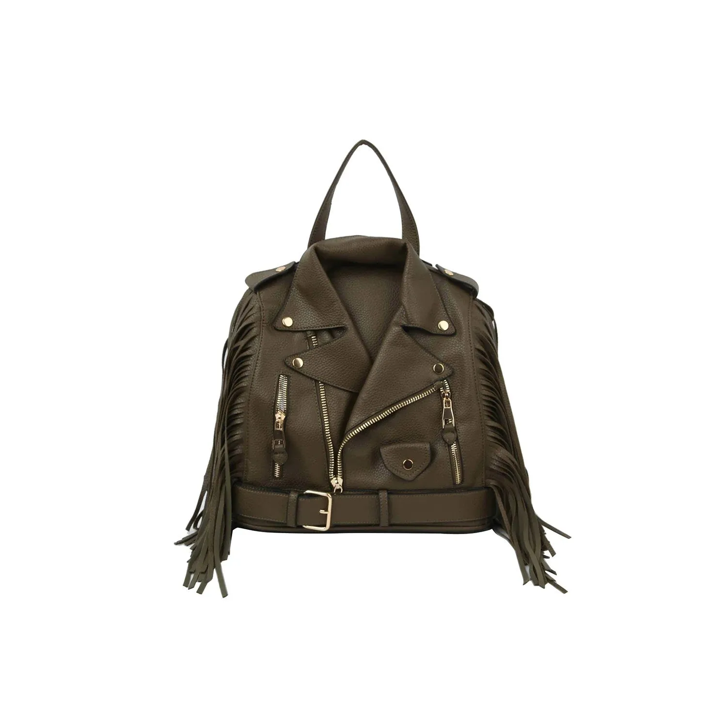 Fringe Faux Leather Motorcycle Jacket Backpack - Bold Biker Chic Bag in Brown, Black, Olive, Silver, & Fuchsia