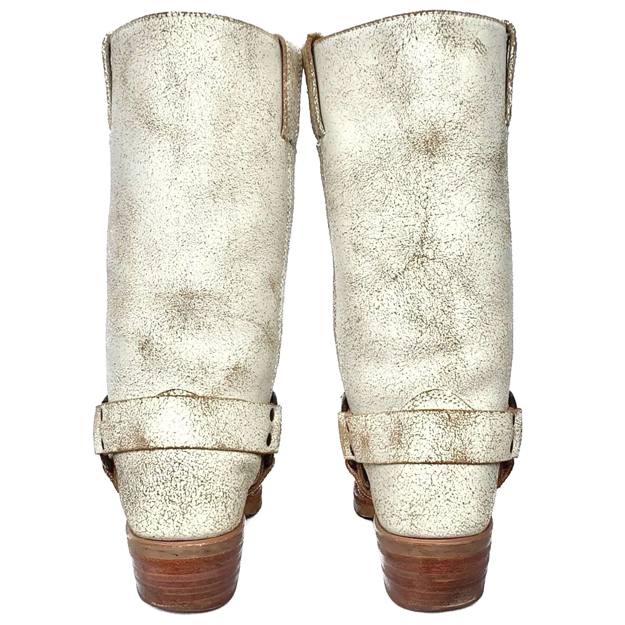 FRYE Harness 12R Moto Biker Motorcycle Crackle White Leather Boots