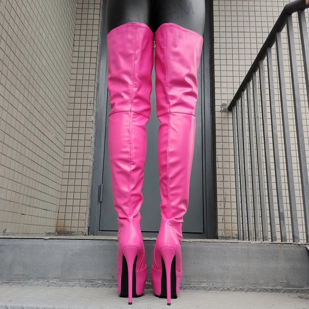 Full Zip Thigh High Boots Fuchsia