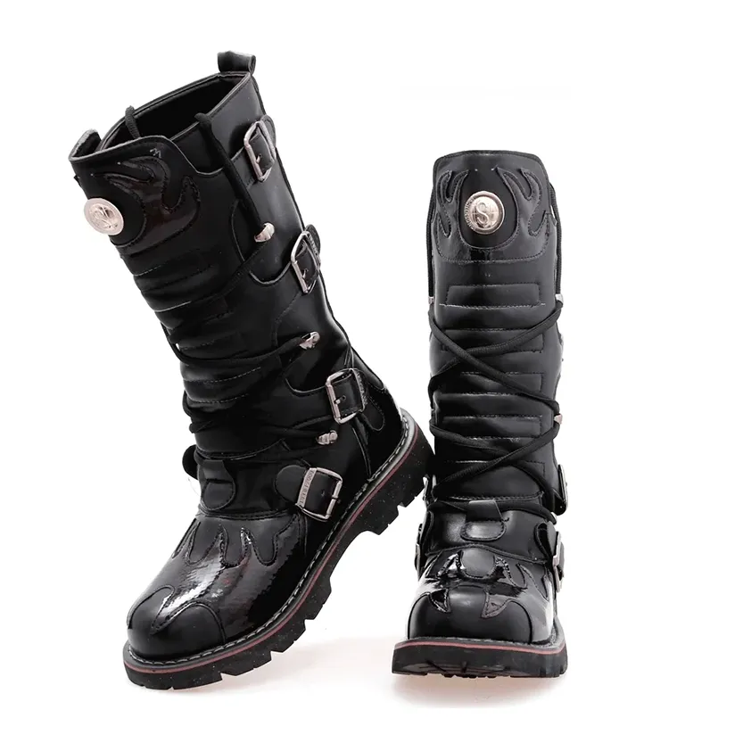 Funki Buys | Boots | Men's Knee-High Combat Motorcycle Boots