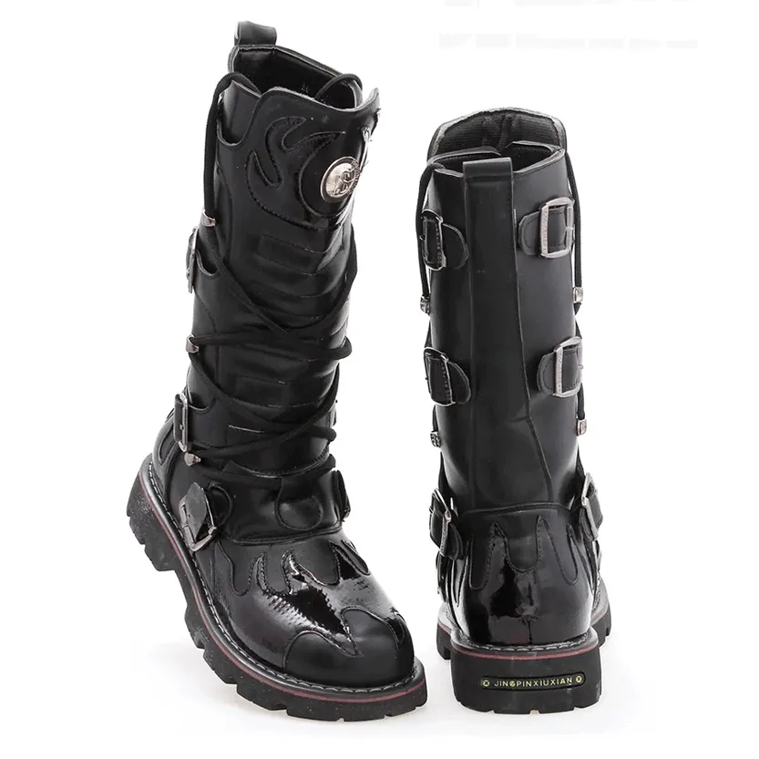 Funki Buys | Boots | Men's Knee-High Combat Motorcycle Boots