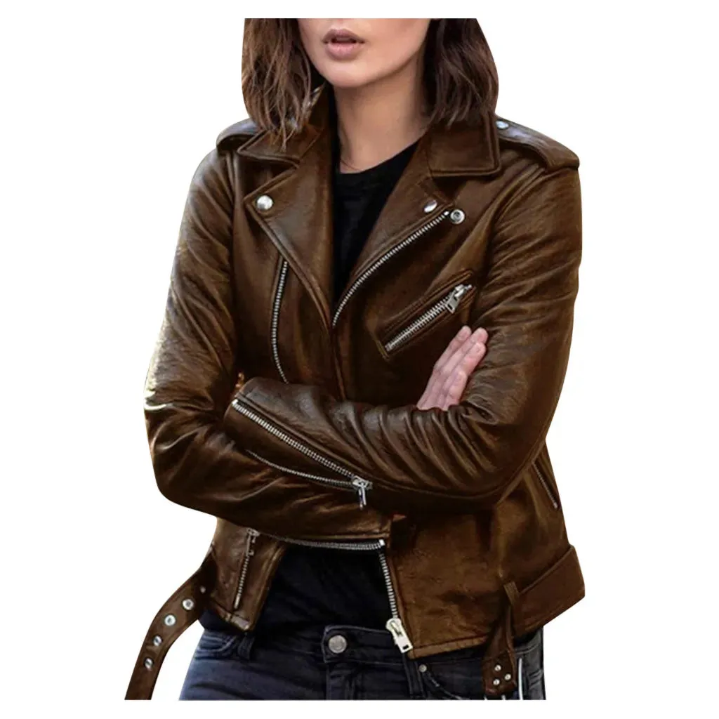 Funki Buys | Jackets | Women's Classic Faux Leather Zip Jacket