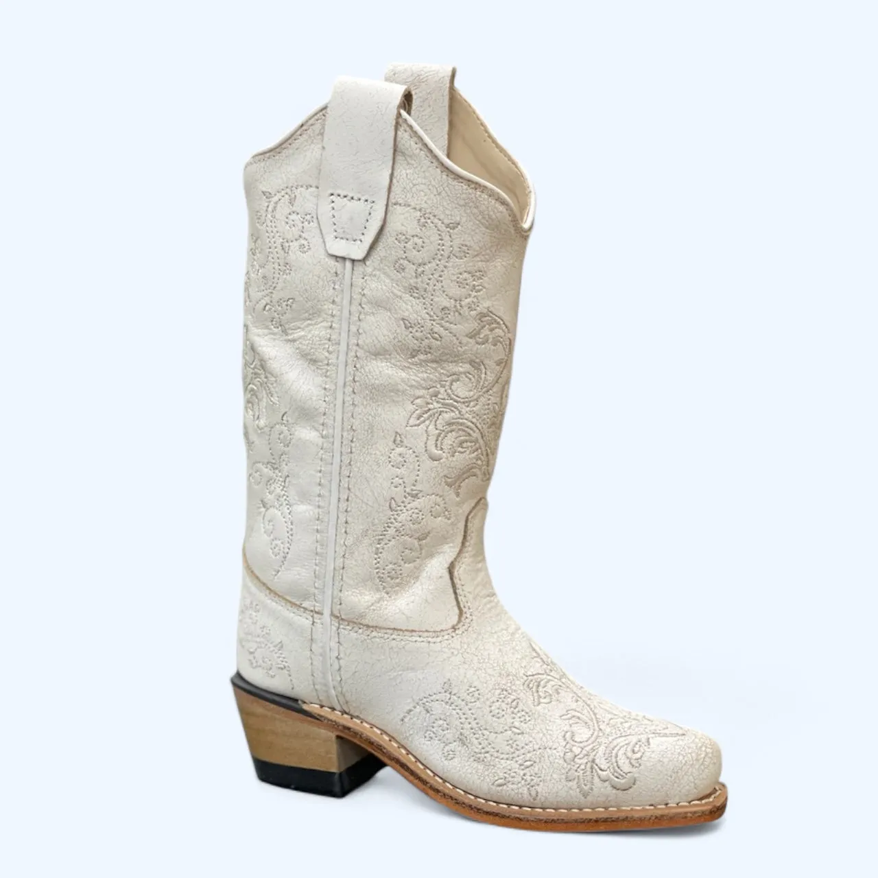 Girl’s Old West Shattered Leather White Snip Toe Boot CF8224