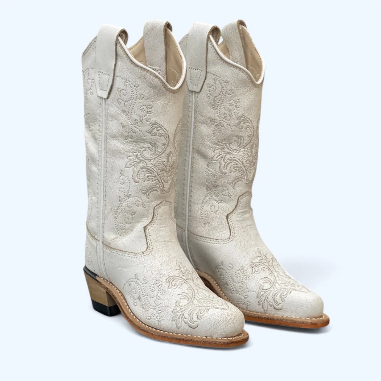 Girl’s Old West Shattered Leather White Snip Toe Boot CF8224