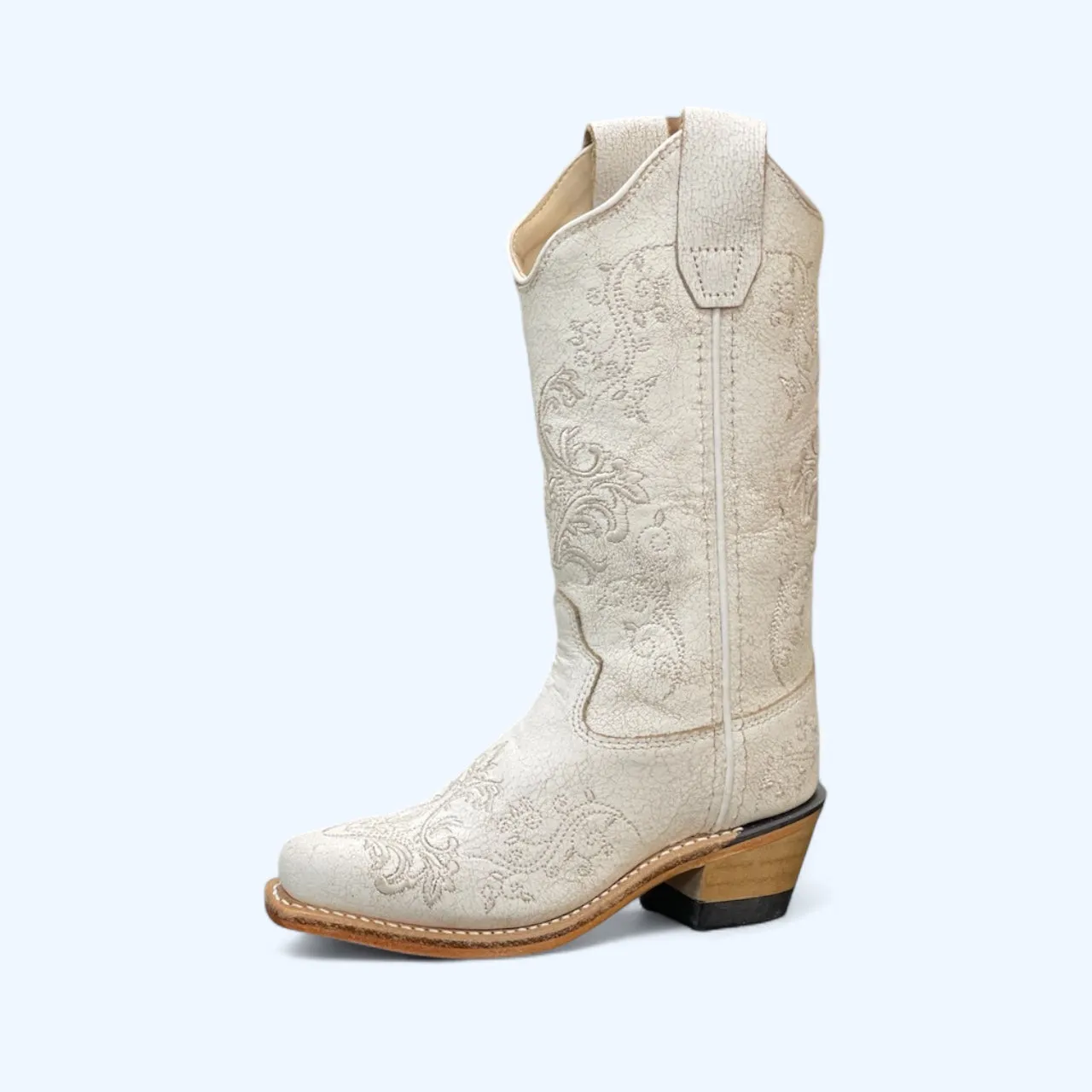 Girl’s Old West Shattered Leather White Snip Toe Boot CF8224