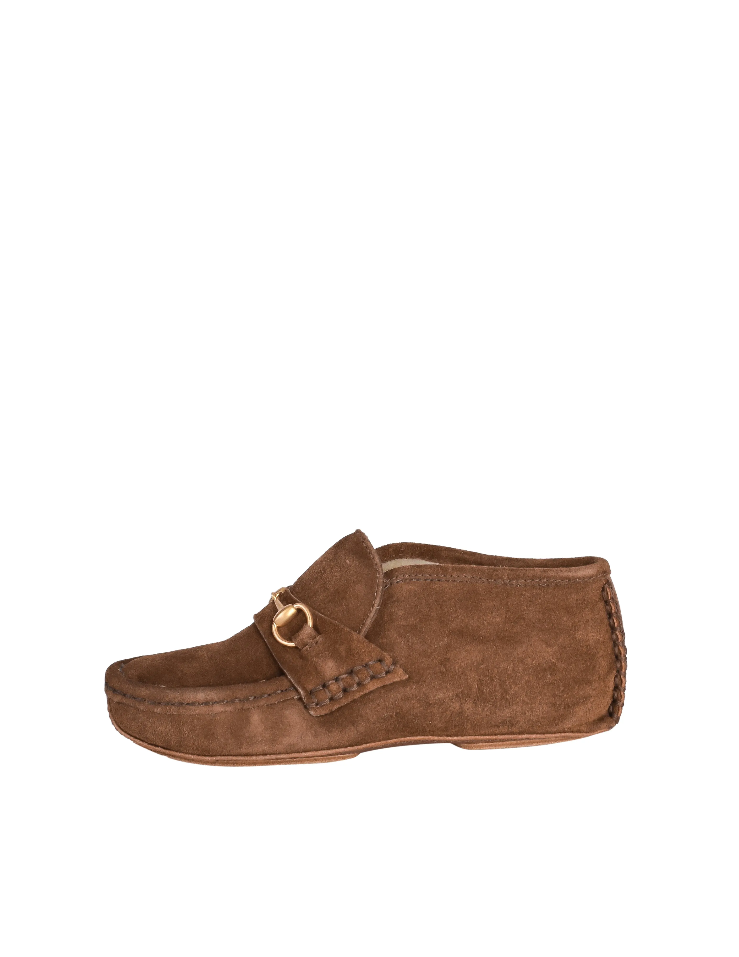 Gucci Vintage Children's Brown Suede Shearling Lined Horsebit Moccasins