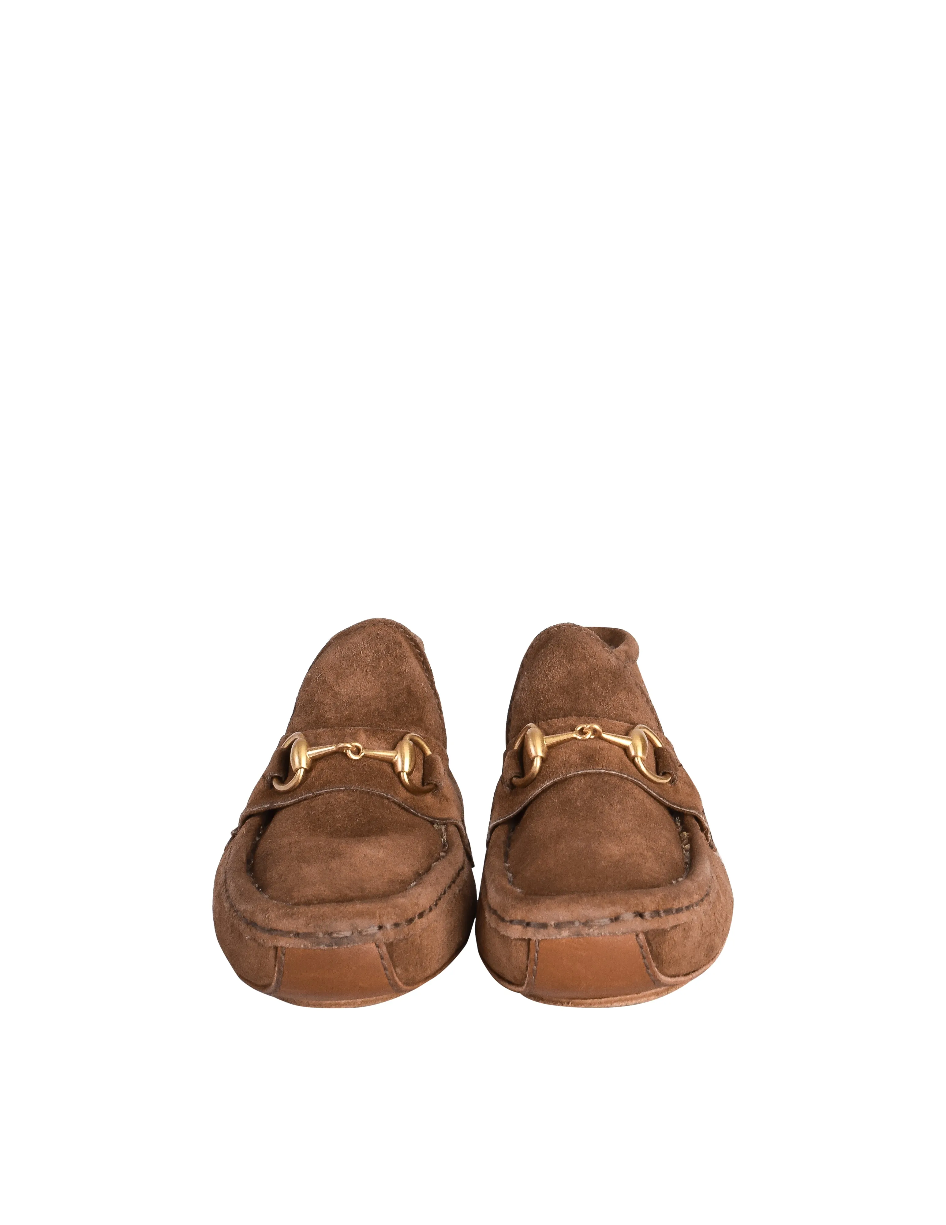 Gucci Vintage Children's Brown Suede Shearling Lined Horsebit Moccasins