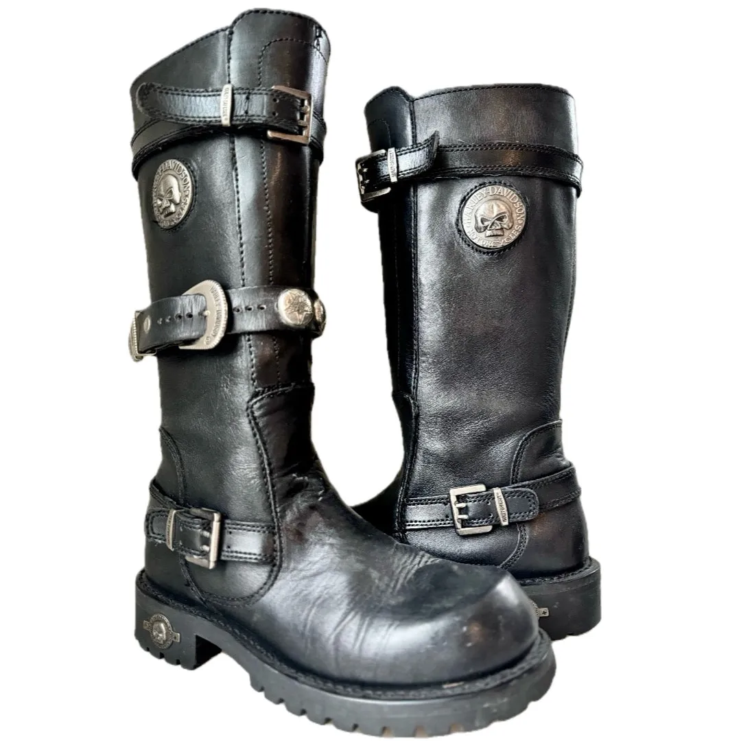 HARLEY-DAVIDSON Vintage Willie G Skull Tall Black Motorcycle Boots