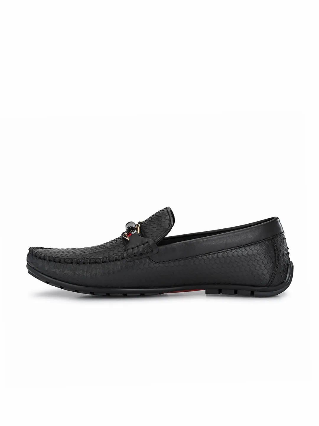 Hitz Men's Black Leather Slip-On Loafer Shoes