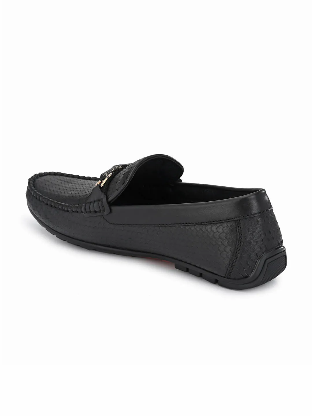 Hitz Men's Black Leather Slip-On Loafer Shoes