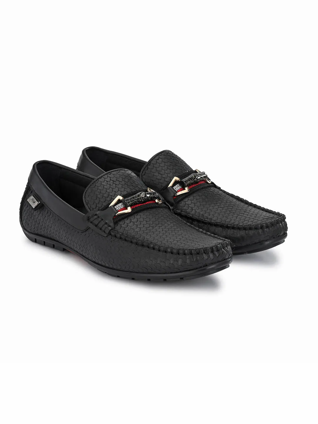 Hitz Men's Black Leather Slip-On Loafer Shoes