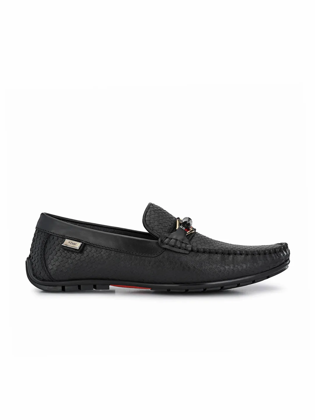 Hitz Men's Black Leather Slip-On Loafer Shoes