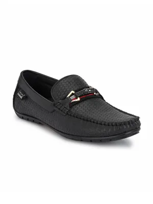 Hitz Men's Black Leather Slip-On Loafer Shoes