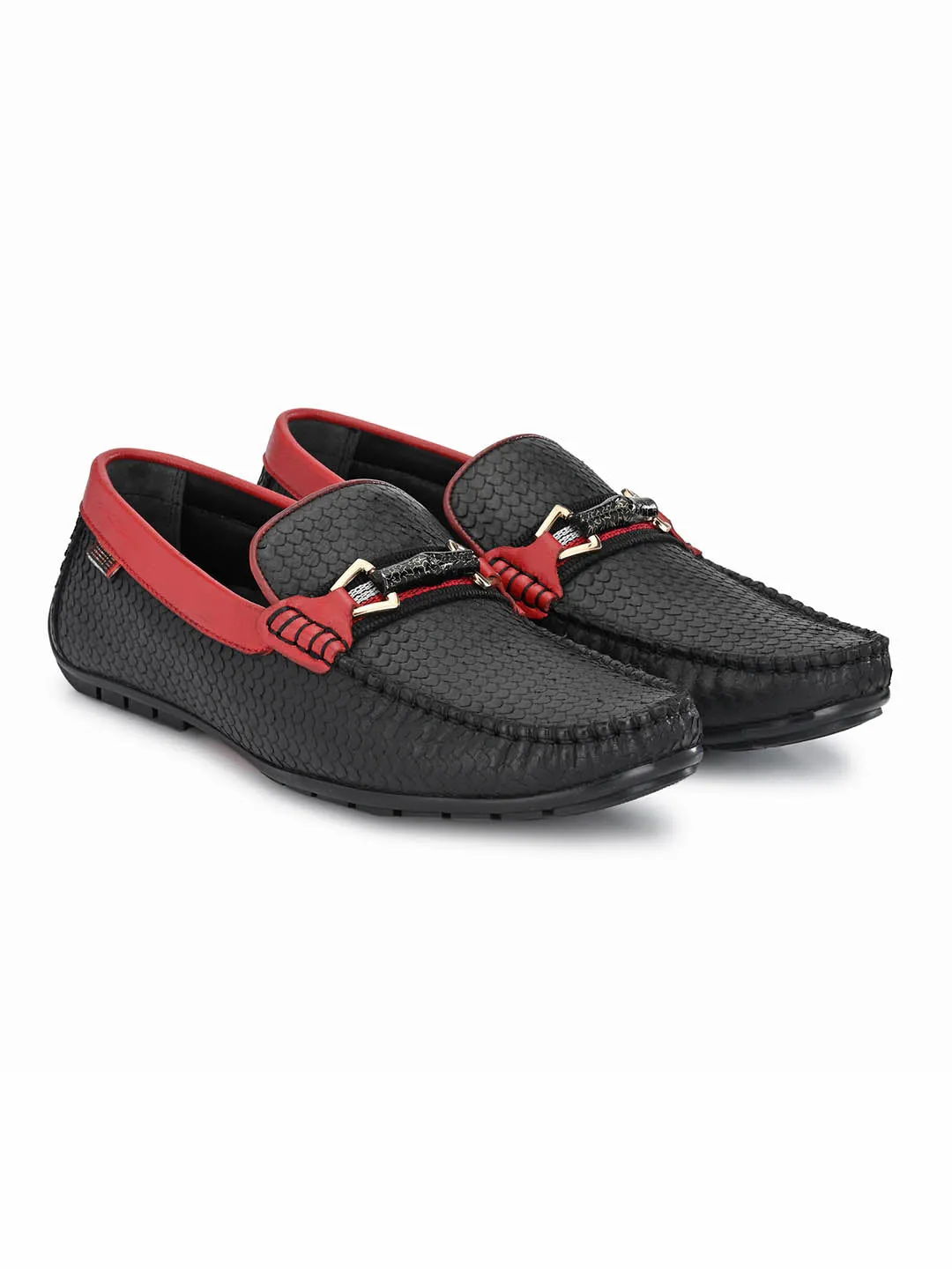 HITZ7602 Men's Black Leather Casual Slip-On Shoes