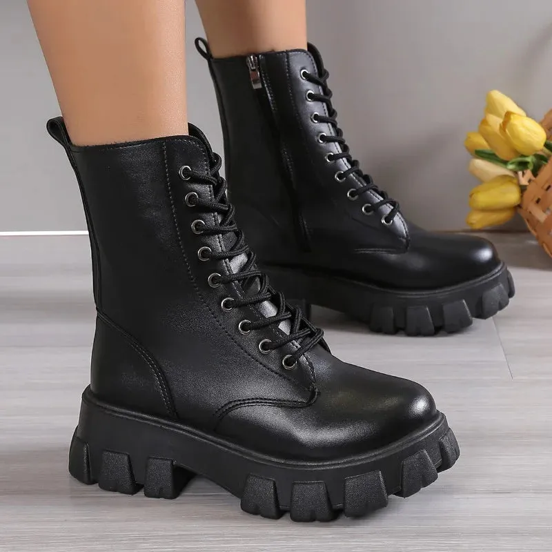 Hnzxzm Winter Silver Crystal Thick Sole Ankle Boots Women's Gothic Thick Sole Motorcycle Boots Women's Luxury Rhinestone Punk Shoes