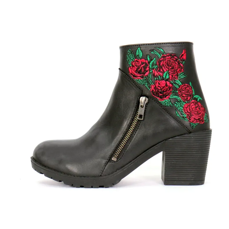 Hot Leathers BTL1008 Ladies Black Wild Roses Zipper Boot