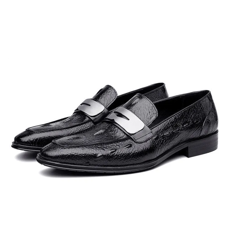 Italian Black Brown Tanned Slip on Shoes Men Loafers with Metal Detail