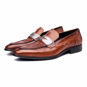 Italian Black Brown Tanned Slip on Shoes Men Loafers with Metal Detail