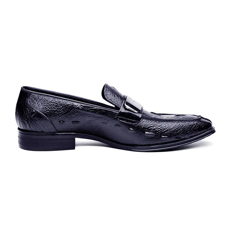 Italian Black Brown Tanned Slip on Shoes Men Loafers with Metal Detail