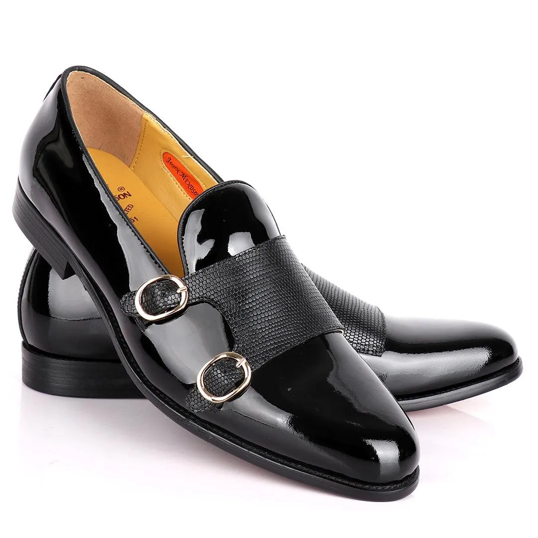 John Mendson Daytonaline Double Monk Straps Wetlooks Leather Shoe- Black