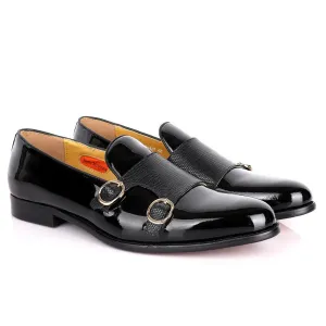 John Mendson Daytonaline Double Monk Straps Wetlooks Leather Shoe- Black