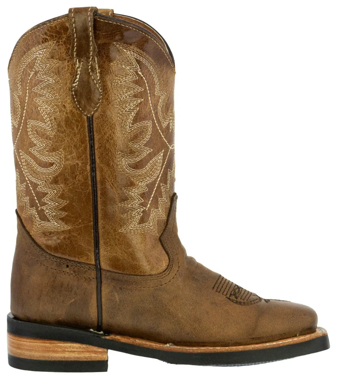 Kids Toddler Western Cowboy Boots Pull On Square Toe Light Brown - #111